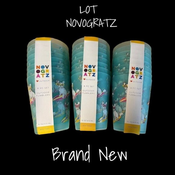 Novogratz Other - Novogratz Teal Frenchie Surfing Outdoor Cups 24 Piece Set 16 oz Brand New